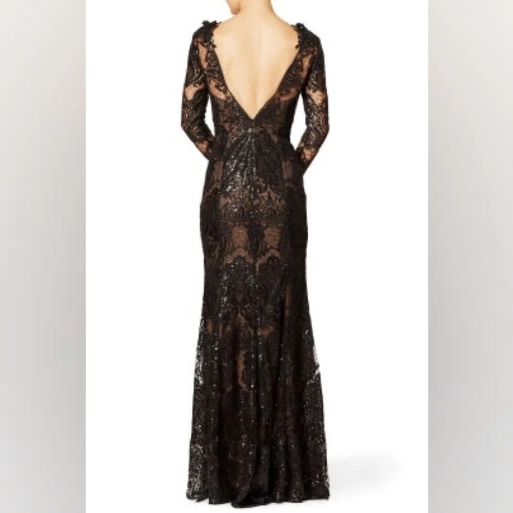 $1,500.00 MARCHESA NOTTE EXCL BLACK LACE BEAD RUNWAY GOWN S - Picture 4 of 14